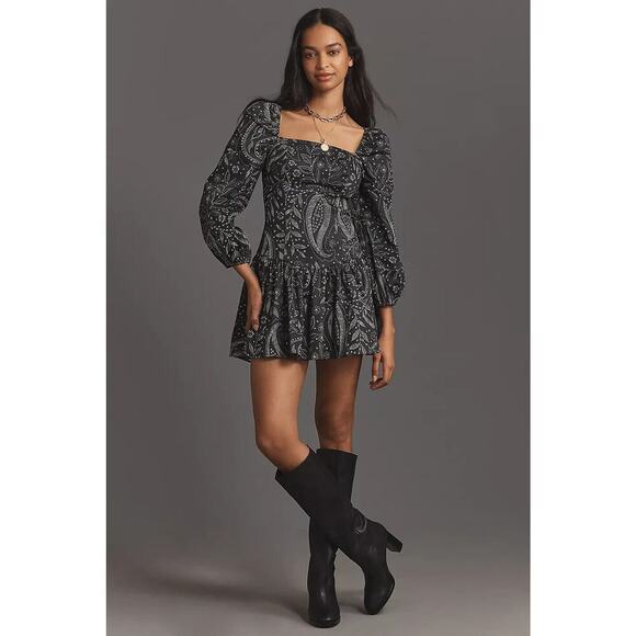 NWT Maeve Long-Sleeve Square-Neck Drop-Waist Mini Dress Sz XL #8H502 - Picture 1 of 11